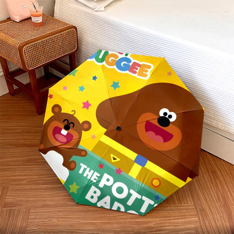 Hey Duggee  Pattern, Automatic Folding Umbrella, Portable and Foldable Design, 8 Ribs, a Christmas or Birthday Gift.