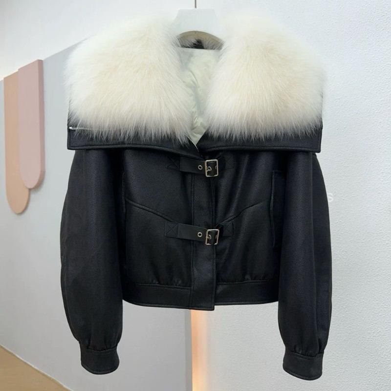 Fashion Faux Fox Fur Loose  Biker Jacket Women Coat Winter Outerwear