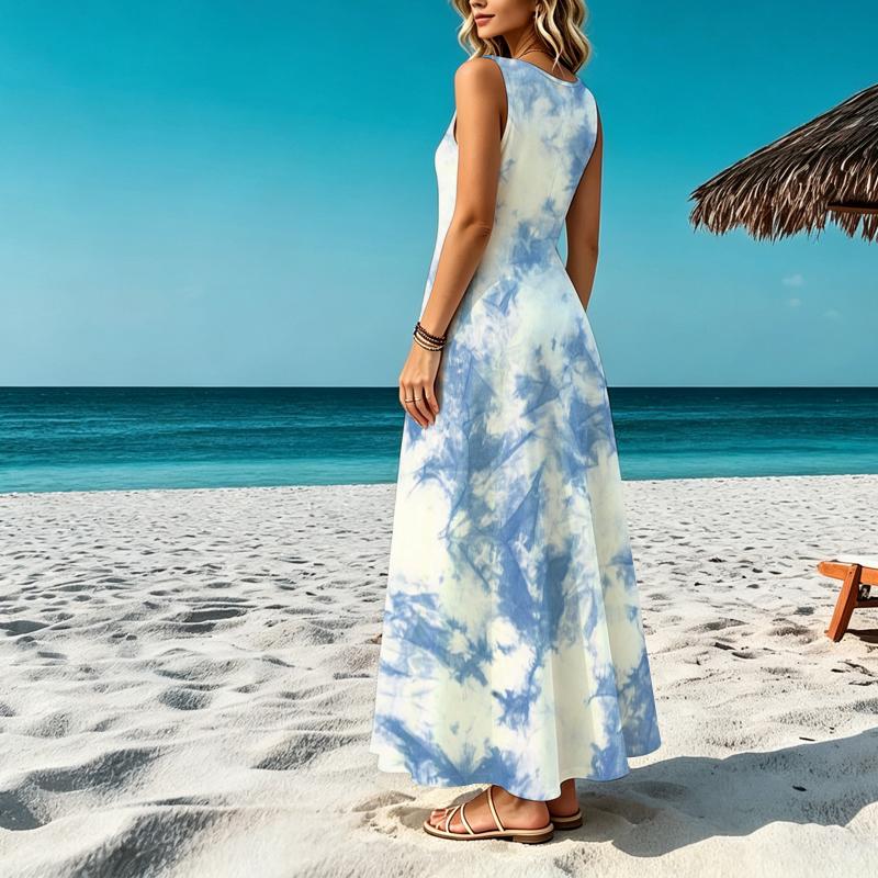 Women's Sleeveless Tie-Dye Maxi Dress,Lightweight Loose Fit for Summer Beach Vacation