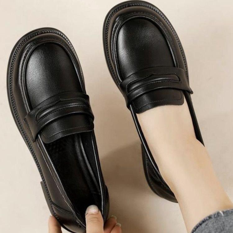 

Autumn black British style small leather shoes, new flat-soled single shoes, black large size Le 41 чорний