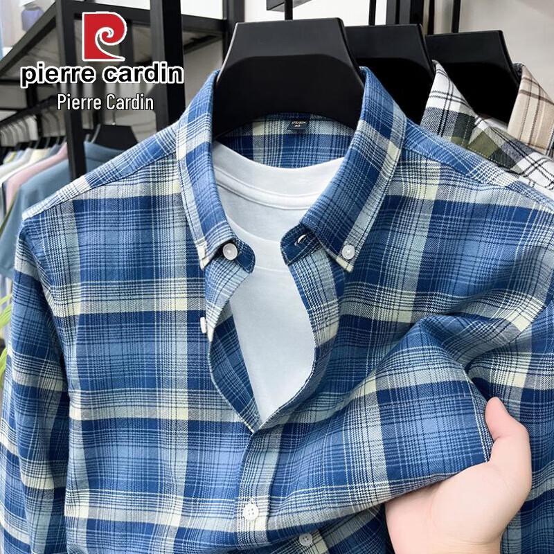 Pierre Cardin Men s 100% Cotton Long-Sleeve Plaid Shirt 42