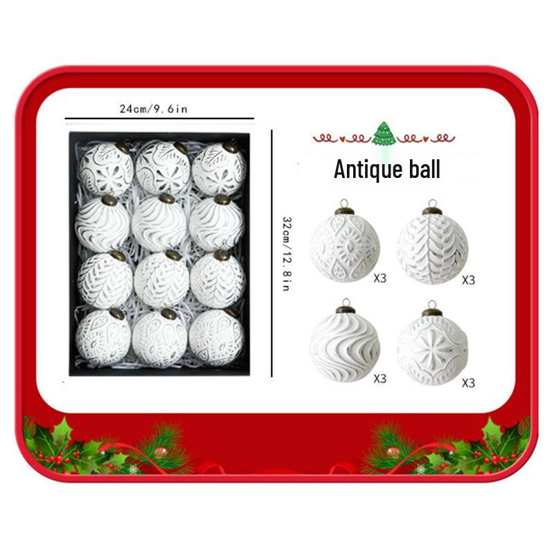 Retro Christmas Ornament Set - 12 Pieces, 8cm Holiday Decoration Balls for Tree
