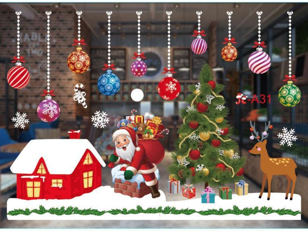 Christmas Decoration Supplies Window Stickers Santa Elk Wall Sticker for Christmas Home Door Window Display Decor Xmas New Year Decoration