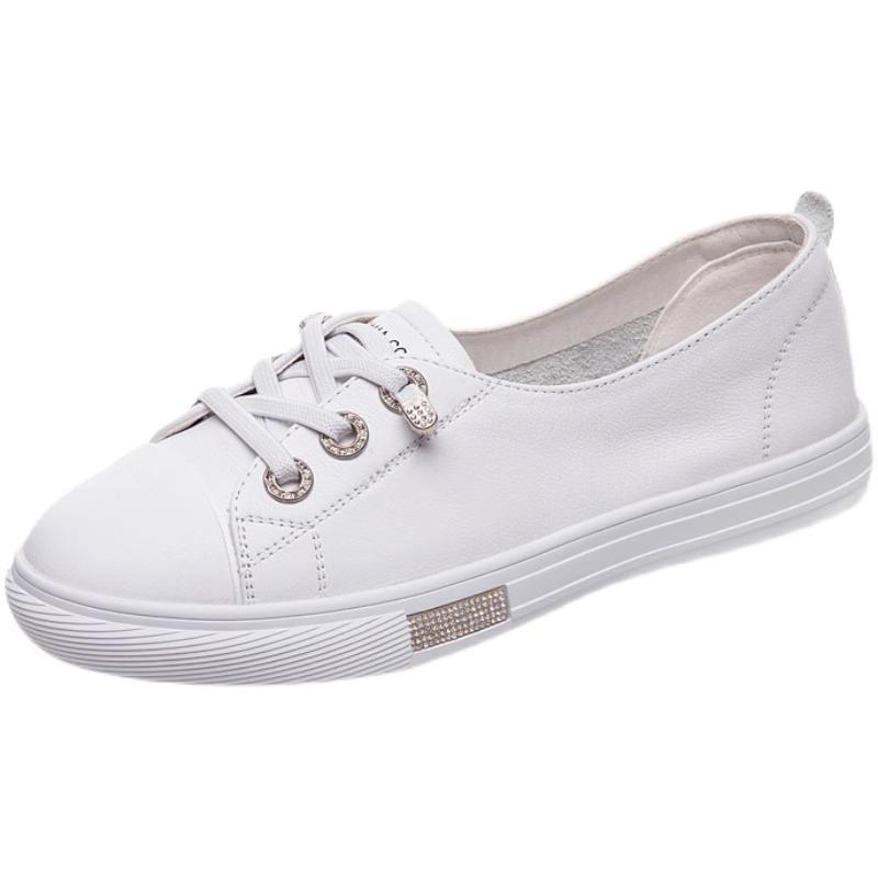 Cowhide little white shoes board shoes women's new spring and summer versatile leather casual flat one-pedal shallow single shoes