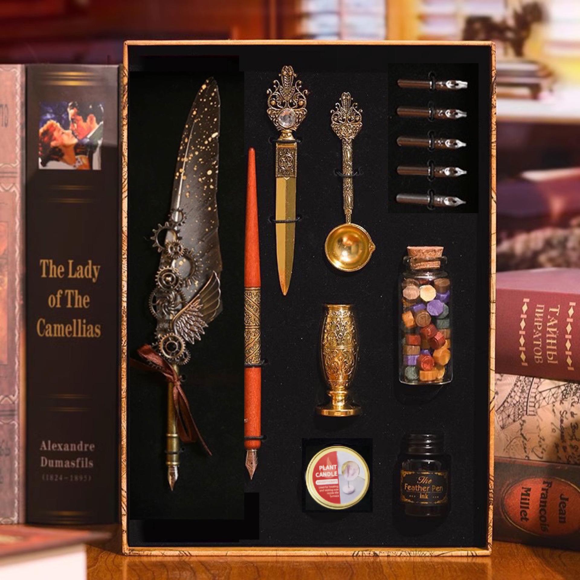 

Набор перьевых ручек «Гарри Поттер» с золотым напылением - Ретро перо для письма с чернильницей в подарок