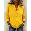 Blusa de Mujer de Aspecto Lino Manga 3/4 Casual Cuello en V Adorno de Volantes Camisa de Botones