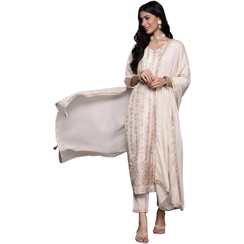 Libas Women's Silk Blend Kurta Sets (33338O_Beige