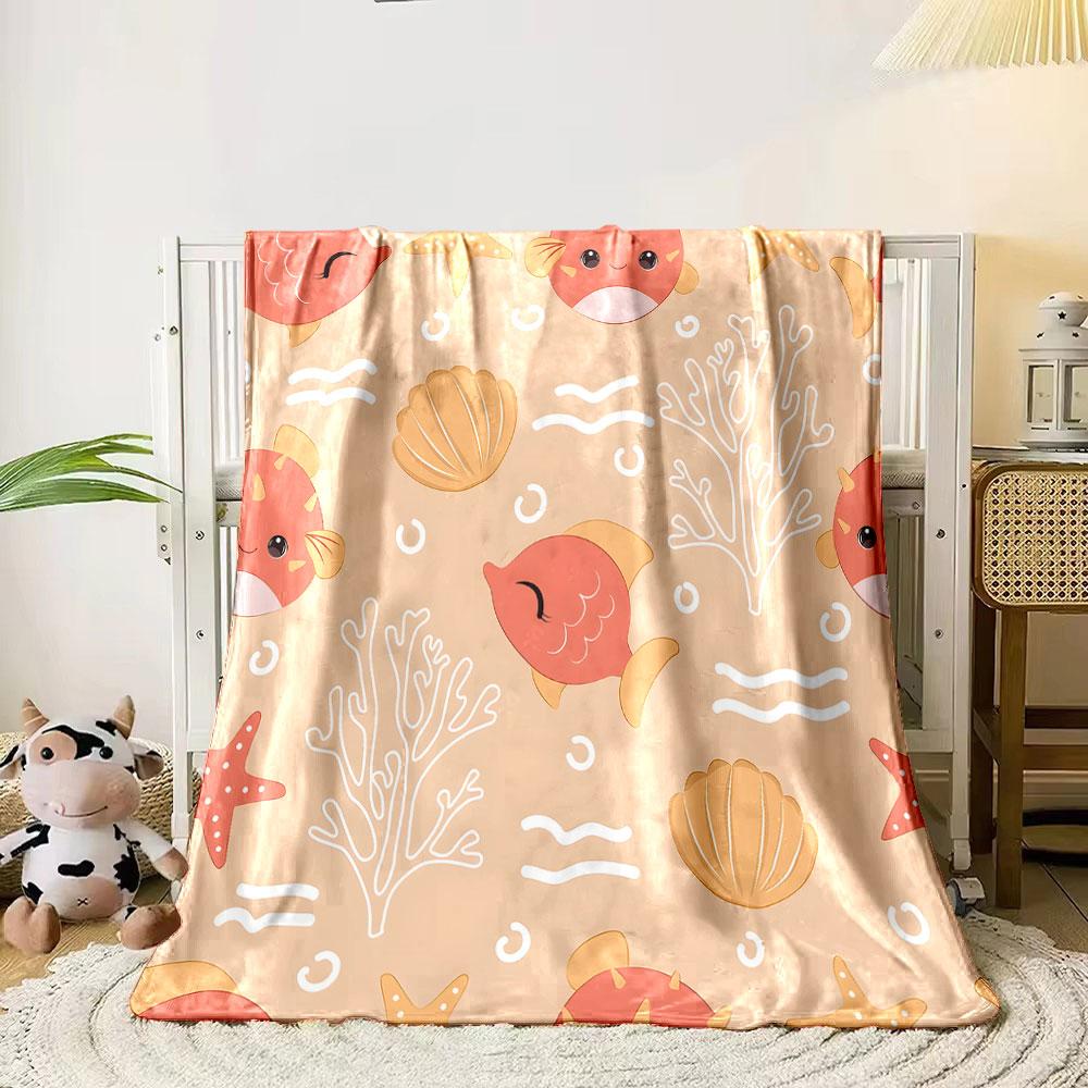 Cute Ocean Creatures and Coral Pattern print blanket soft and cozy perfect for the living room bed sofa or a nap,gift