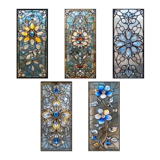 Window Privacy Film Sun Blocking Stained Glass Floral Window Decals Removable Static Clings