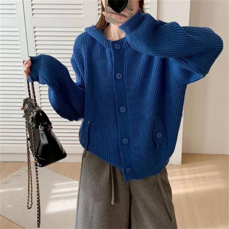 Lazy Wind Sweater Jacket Women's Autumn and Winter Fashion Casual Hooded Top Loose Age-reducing Versatile Knitted Cardigan