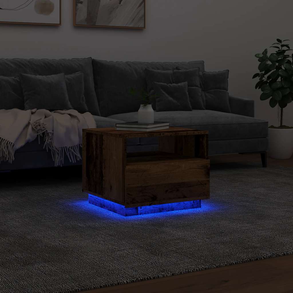 Vidaxl Coffee Table With LED Lighting, Old Wood, 50X49X40 Cm