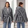 Imitation Fur Belt Belt Medium and Long Jacket Fashion Trend Women's Clothing Warm Thickened Plush Long-sleeved Jacket