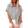 Damen Casual Leinen Kurzarmhemd Sommer Einfarbig Locker Top