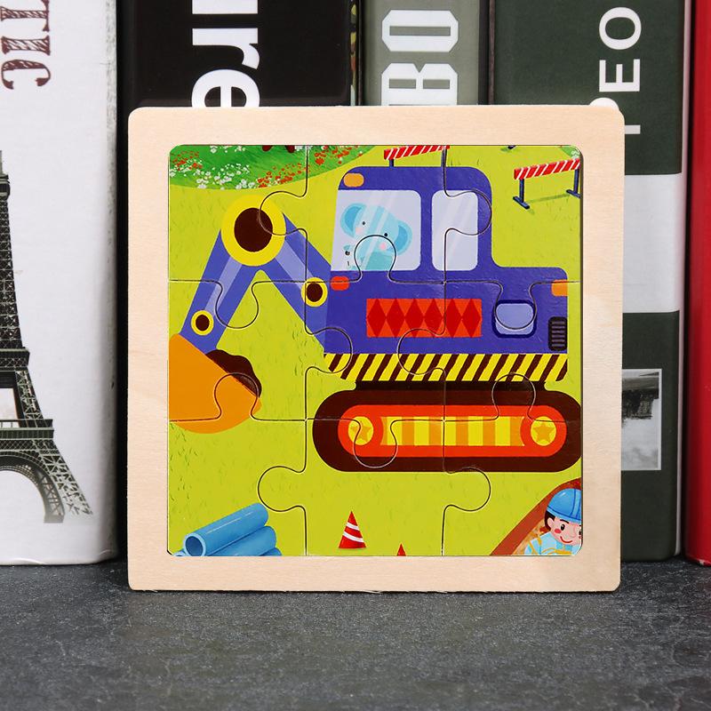 Baby Wooden Toys 11x11cm Jigsaw 3d Puzzle Cartoon Animal Traffic Wooden Puzzle Game Montessori Educational Toys For Children