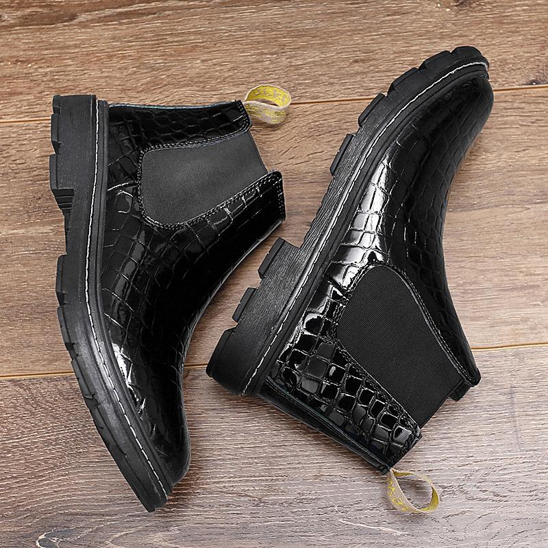 New Retro Leather Boots Men Chelsea Boot Handmade Winter Shoes Casual Comfortable Ankle Boots Waterproof Boots Crocodile Pattern