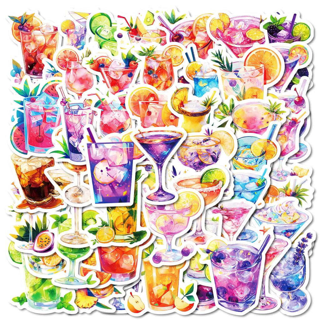 50 Beautiful Watercolor Series Of Various Cocktail Drinks Graffiti Stickers Waterproof Stickers