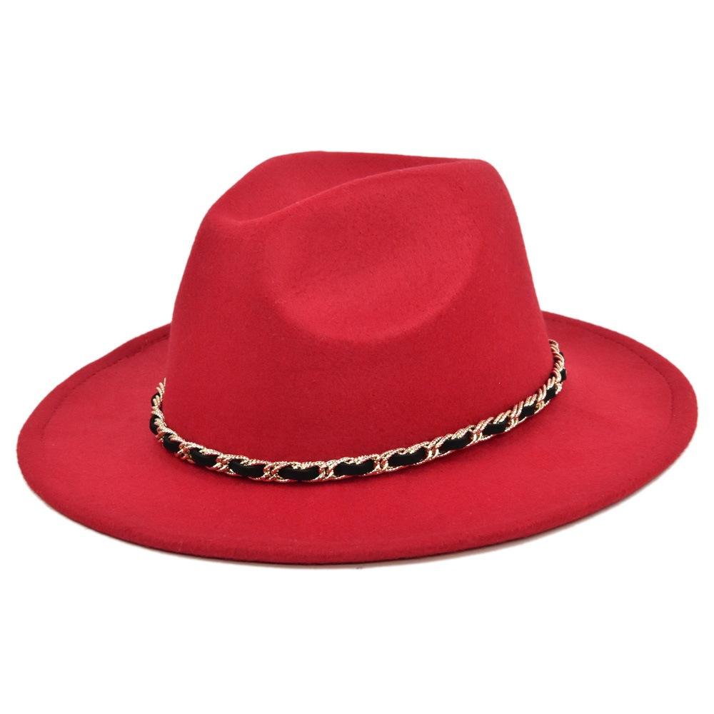Chain woolen british retro jazz hat large brimmed hat woolen ancient large brimmed hat black hat