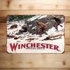 Winchester Vintage Metal Sign Rustic Aluminum Wall Art with Hunting Scene Repeating Arms Co Design for Garage for Man Cav