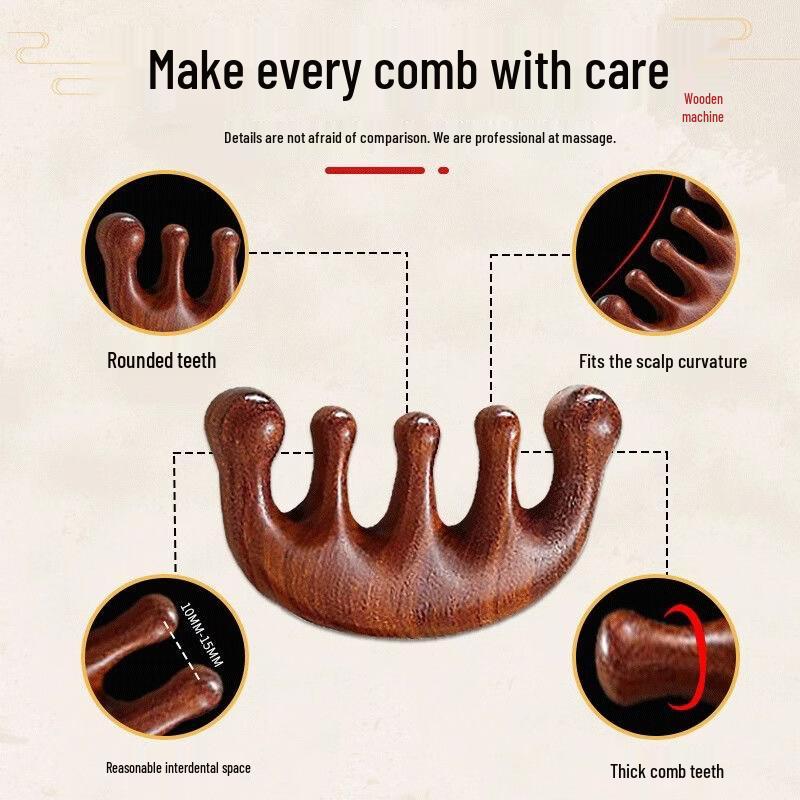 Sandalwood Five-Tooth Head Massage Comb