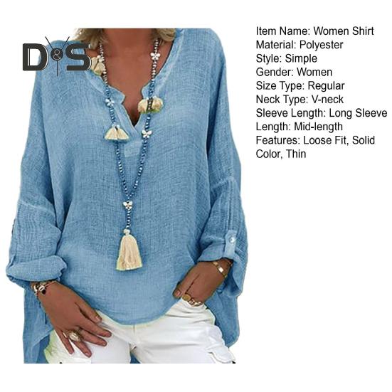 Frauen V-ausschnitt Langarm Pullover Tops Einfarbig Lose Fit Mid länge Lässig Leichte Tops Streetwear