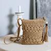 Summer Woven Straw Shoulder Bag with Tassel Bohemian Hollow Out Crochet Beach Crossbody Bag for Women