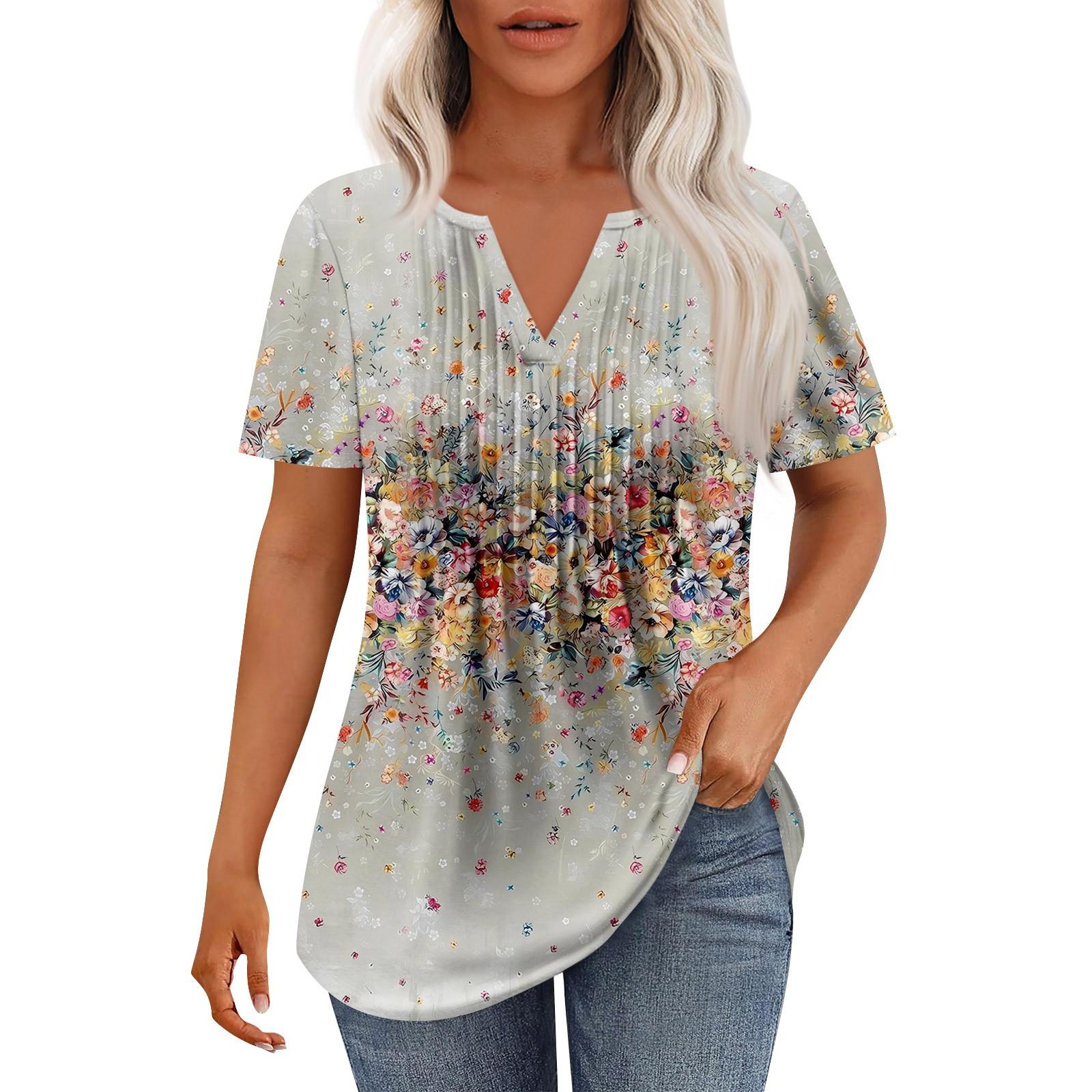 

Жіноча модна повсякденна плісирована однотонна футболка з V-подібним вирізом і рукавами сім чвертей M