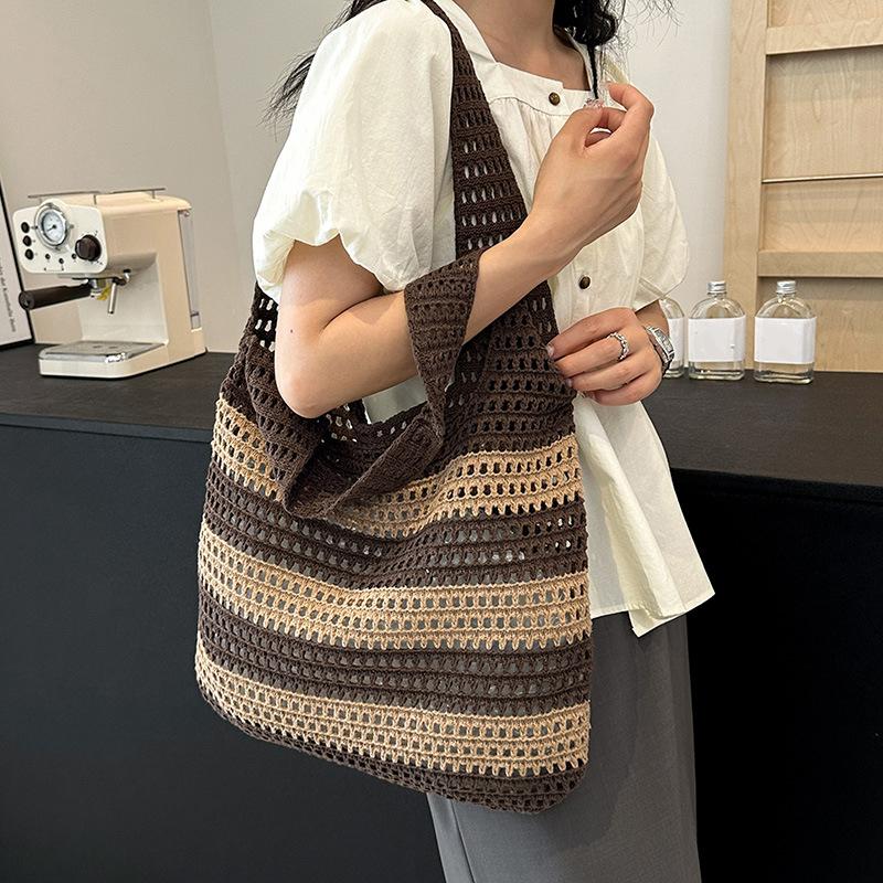 Yogodlns Gewebte Damen-Schultertaschen Damen Streifen Designer Gestrickte Zopf-Handtaschen Tragetasche Sommer Strand Shopper Geldbörsen