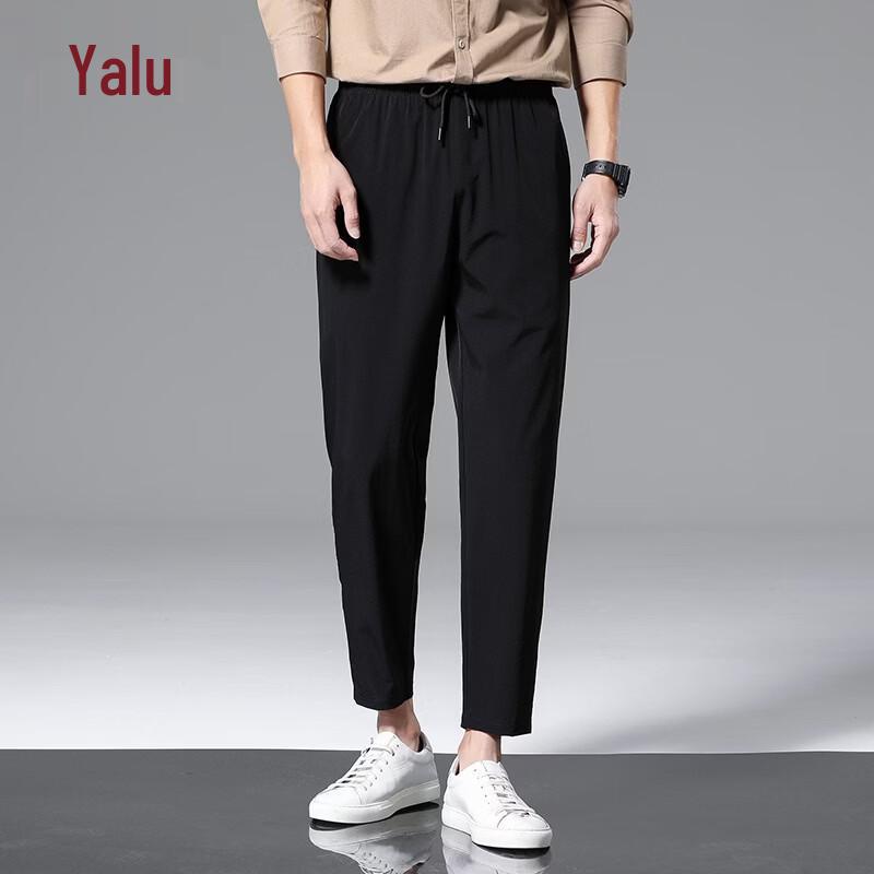 Yalu Men's Summer Ice Silk Straight Cropped Pants