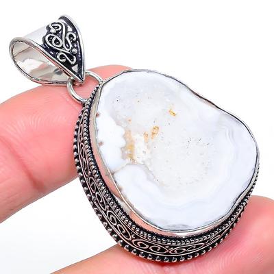 Natural Lake Superior Agate Gemstone 925 Sterling Silver Pendant 2.01" E7V22