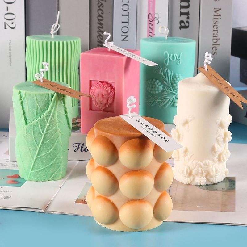 Cylinder Candle Molds for Candle Making Tree Leaf Rose Pillar Silicone Mold for Resin Casting Soap Clay Craft Home Decor