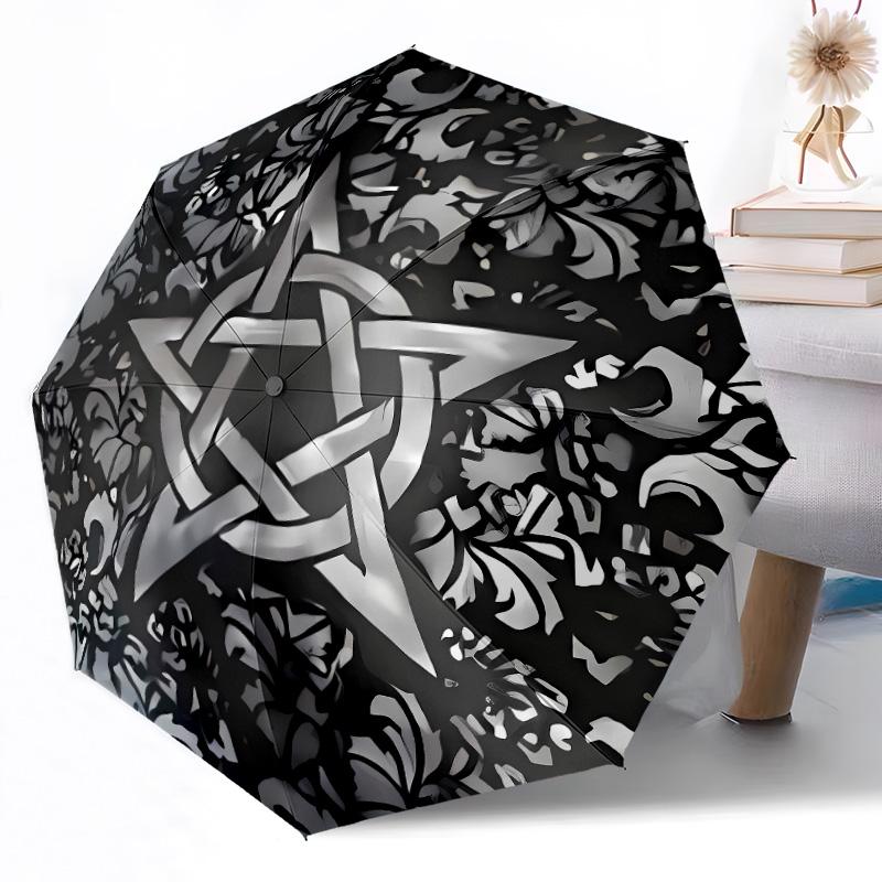 Magic Pentagram Compact Travel Automatic Umbrella Compact 8-Rib Lightweight Compact Design Travel Essential Compact Folding Umbrella