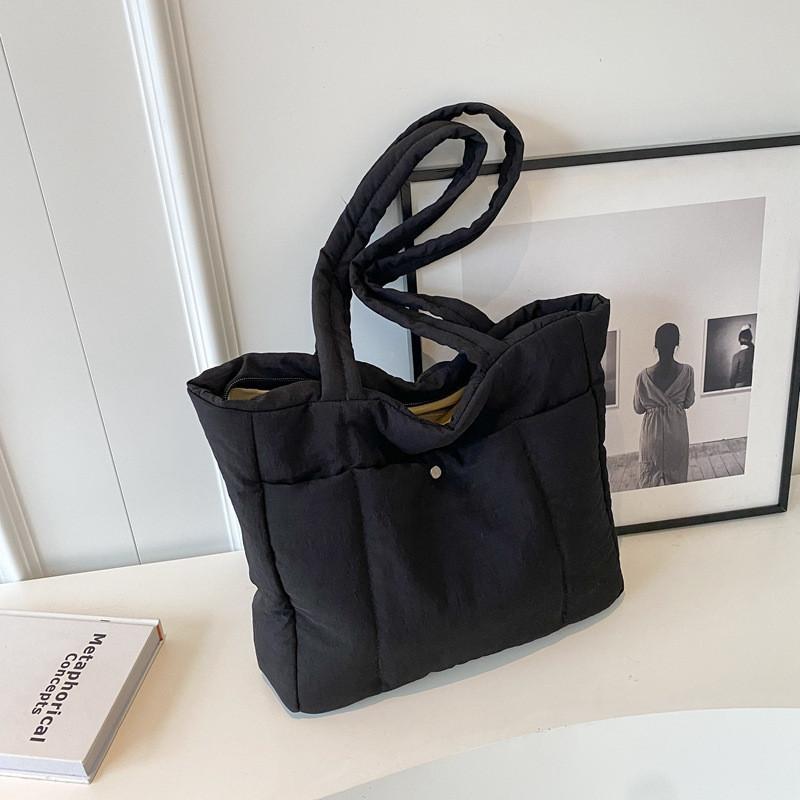 2024 New Korean Ins Nylon Down Bag Women Large Capacity Urban Simple Canvas Tote Bag