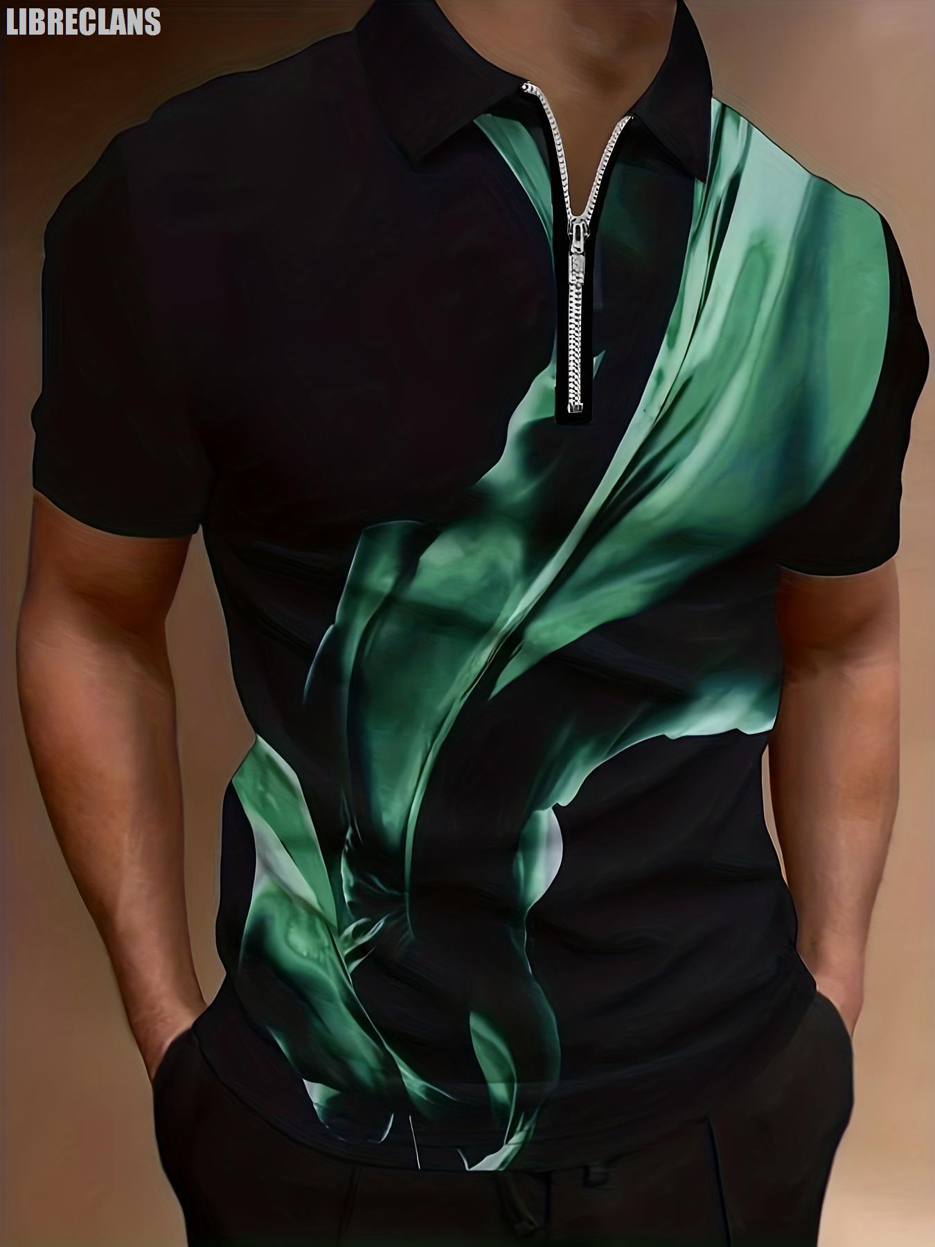 

Plus Size Men s Zipper POLO Shirt 2023 Summer New Men s Top with Comfortable, Breathable, and Versatile Short Sleeves 3XL зелений