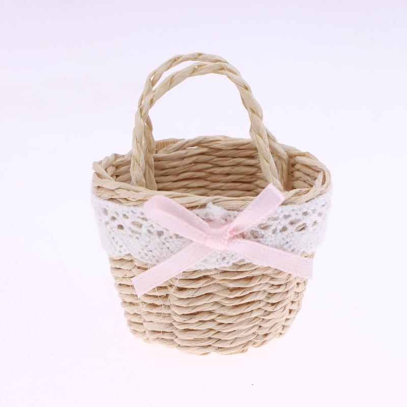 1/12 Dollhouse Cute Mini Rattan Hand Basket Model Dollhouse Kitchen Accessories Dolls House Decoration Toy Pretend Play Toys
