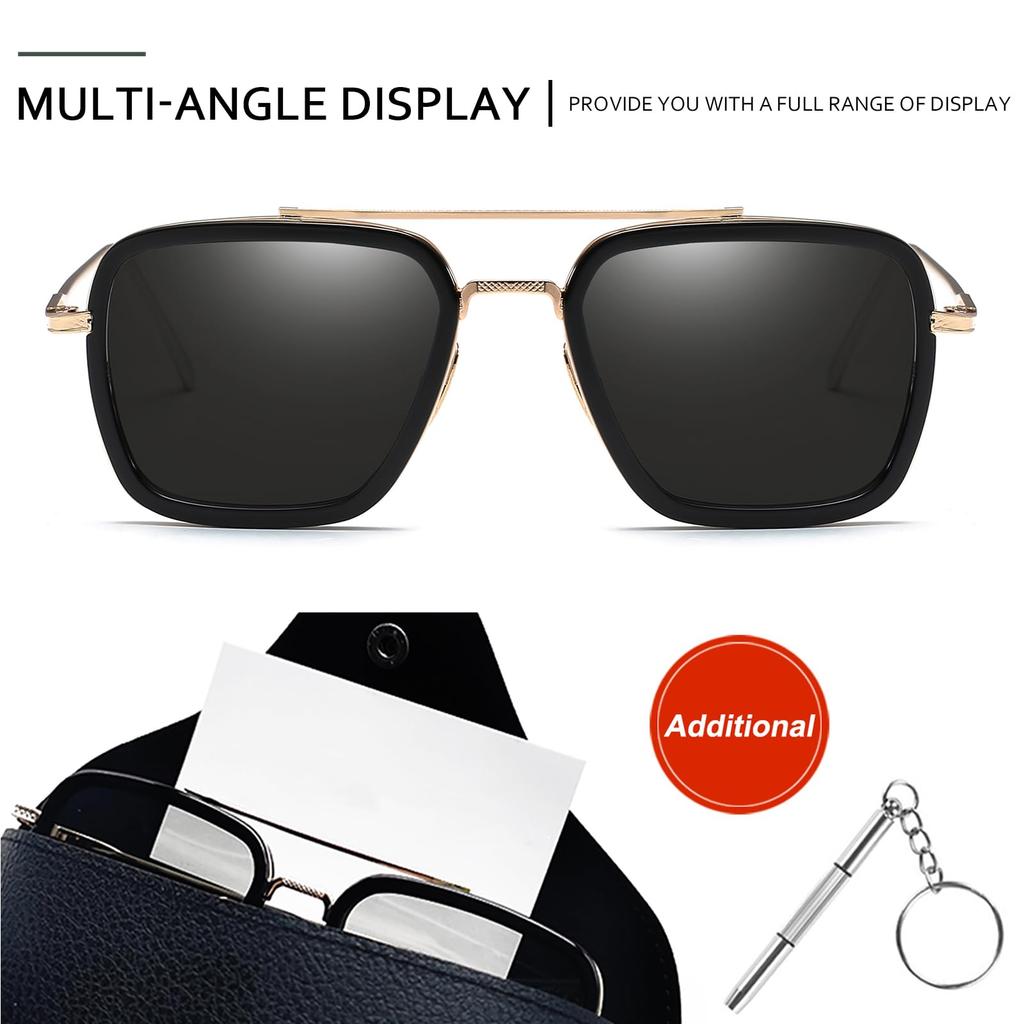 Retro Square Sunglasses for Men and Fashion Fine Metal Frame Trend Sunglasses [SHEEN KELLY] Women,