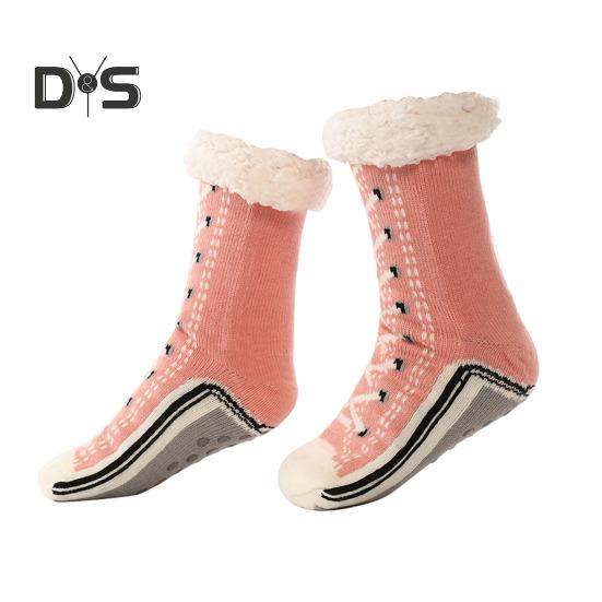 

1 пара зимних носков с рисунком обуви, с плюшевой подкладкой, сохраняющих тепло, рождественские носки с высоким голенищем, гетры для ног, осенне-зимние носки-тапочки, праздничный подарок розовый