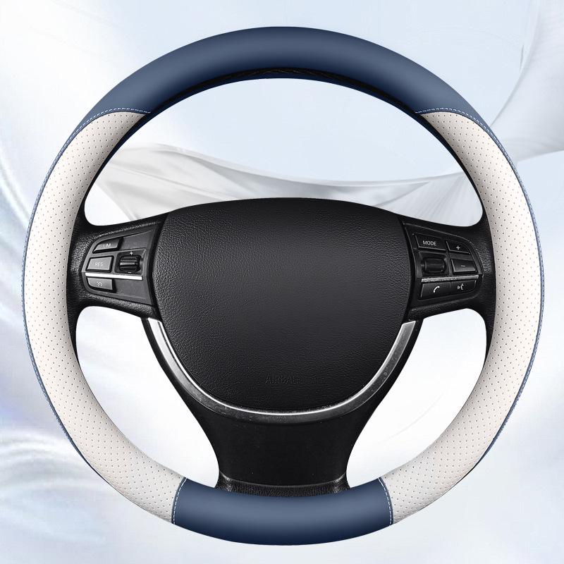 Premium Breathable Leather Steering Wheel Cover - Skin-Friendly & Perforated Design 38 cm синий