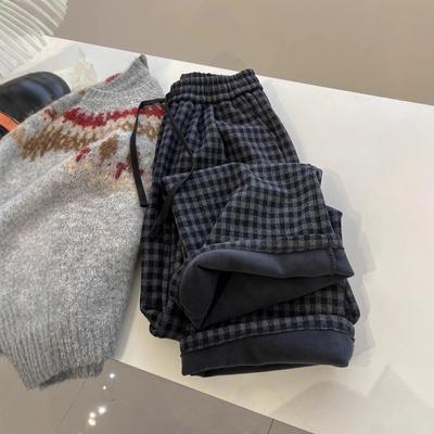 Retro High-Waisted, Vielseitige Straight-Leg Freizeithose für Damen, Lockere Fleece Warme Karohose für einen Jugendlichen und Stilvollen Winterlook