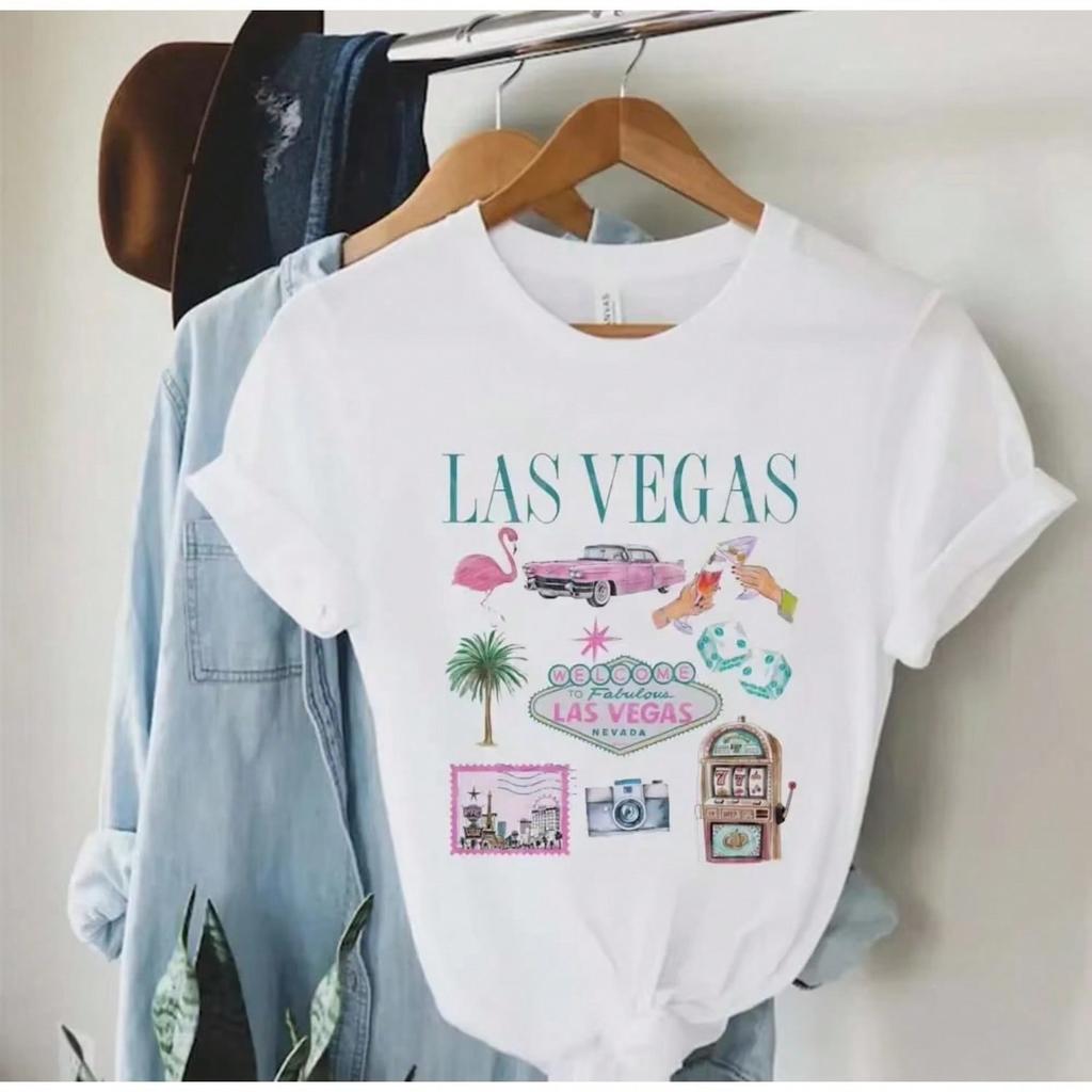 Las Vegas Printed Casual Style O-Neck Plus Size T-Shirt Short Sleeve Printed Fun Versatile Pattern New Summer T-Shirt.