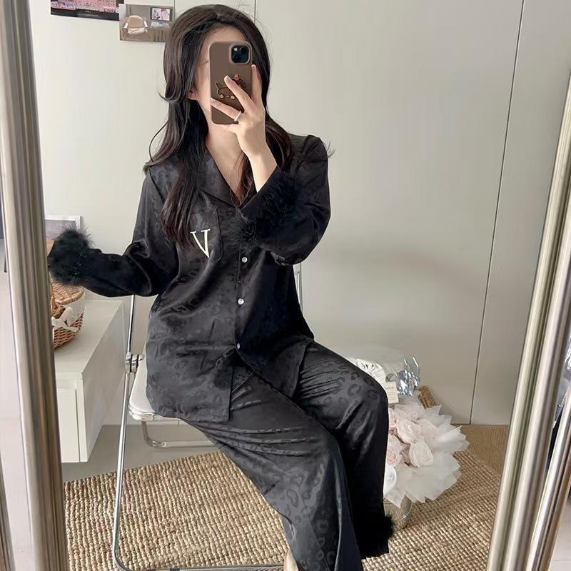 Pyjamas Damen Frühling Neu Eis Seide Neu High-End Langarm Luxus Feder Seide Frühling Loungewear Abdeckung