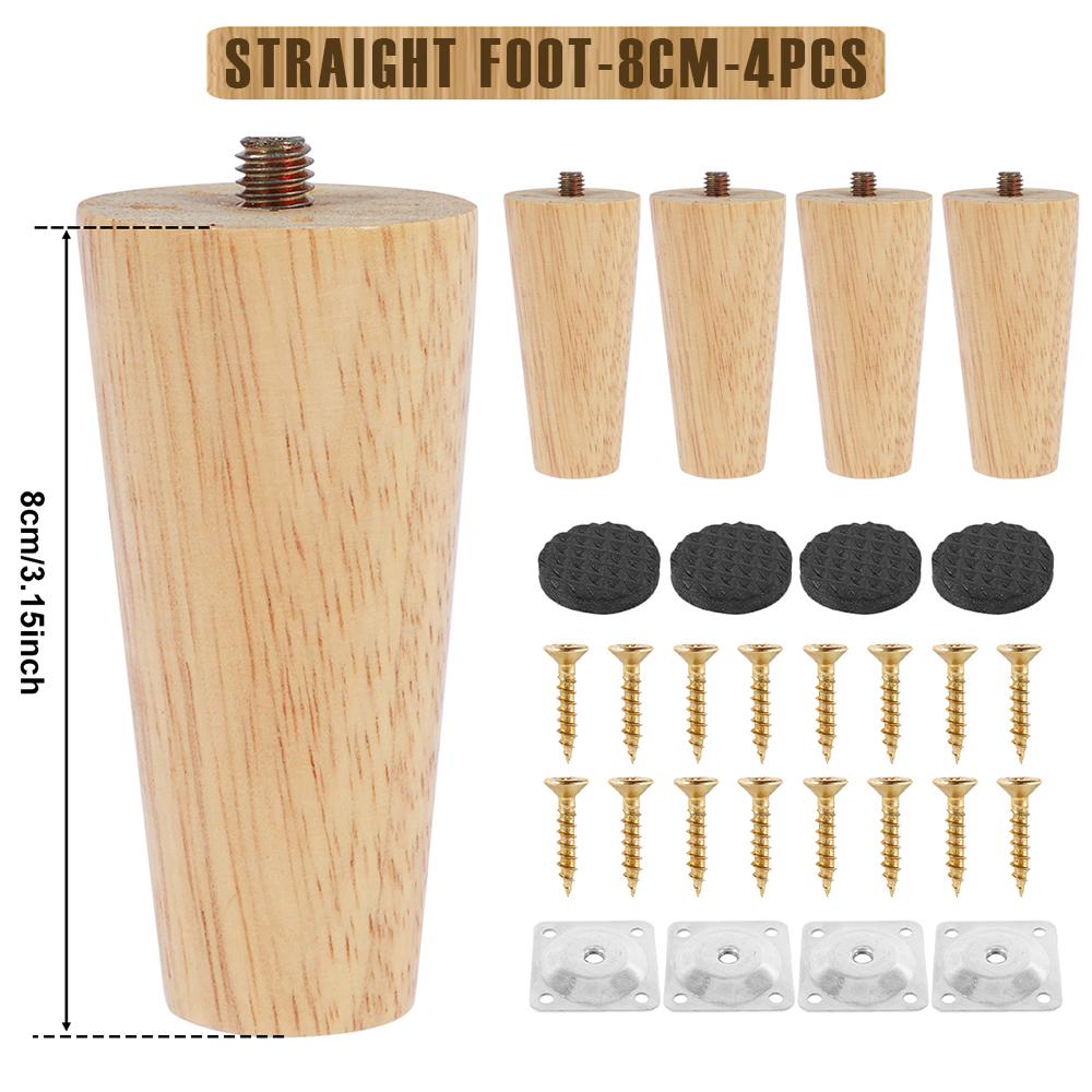 4/8Pcs Wooden Furniture Legs 8/15/20/25cm Oblique/Straight Table Feet Non-slip Chair Feet with Accessory Protective Pad for Sofa