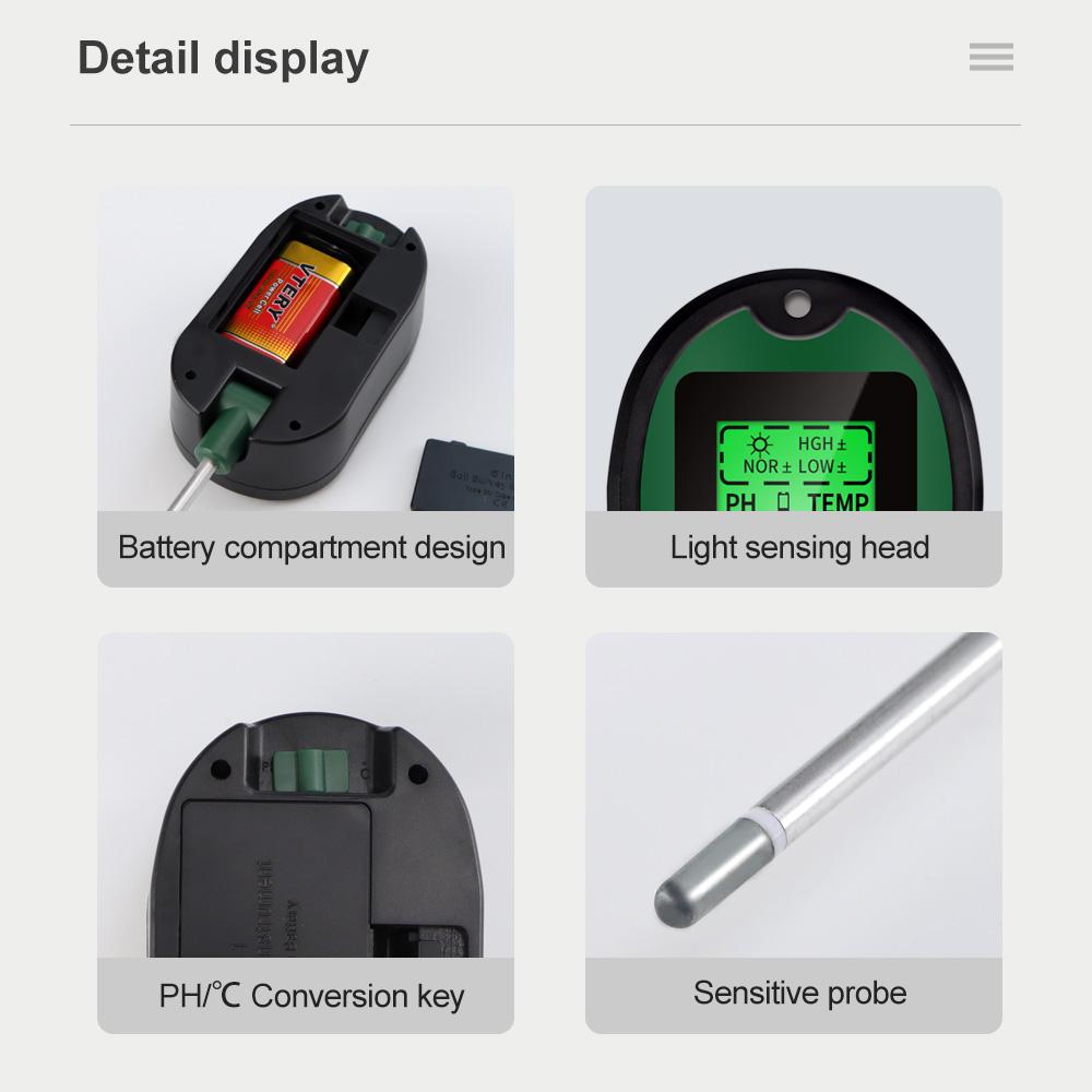 Boden-pH-Meter 4/5 in 1 Sonnenlicht-Hygrometer LCD Digital Gartenpflanze Blumen Temperaturmonitor Sensor Umweltfeuchte Testwerkzeug