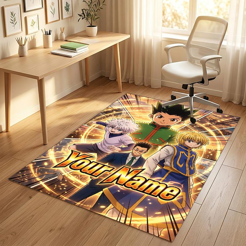 Personalized Crystal Velvet Carpet,Hunter × Hunter Custom Printed Name, Plush Area Rug For Home Indoor Decor