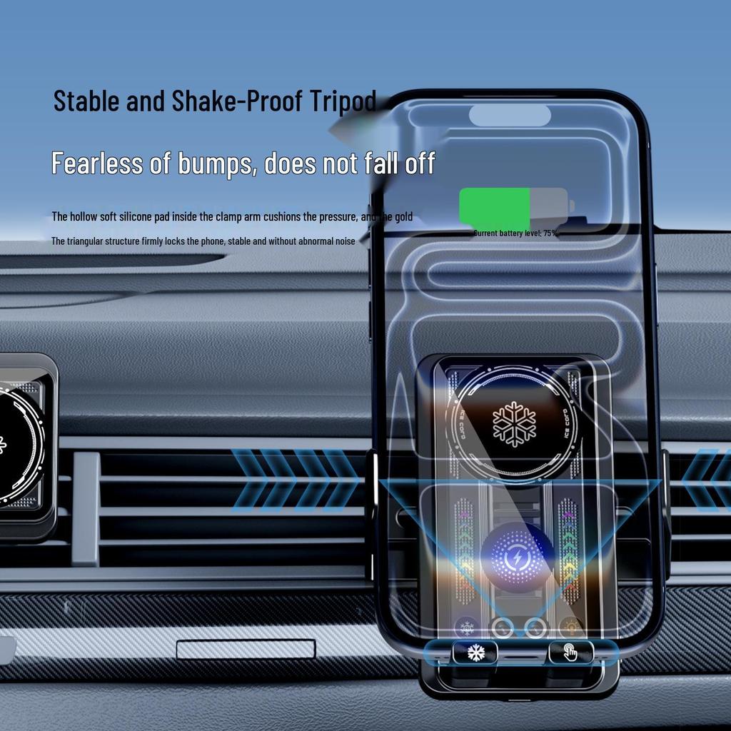 Magnetic Car Phone Holder with Cooling, Heat Dissipation & Wireless Fast Charging