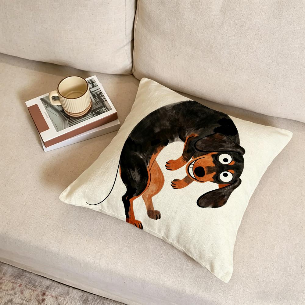 D-Dachshund Watercolor Cushion Cover Fabric Soft Furnishing,Pillowcase, Cushion Cover, Sofa Pillow, Home Decoration