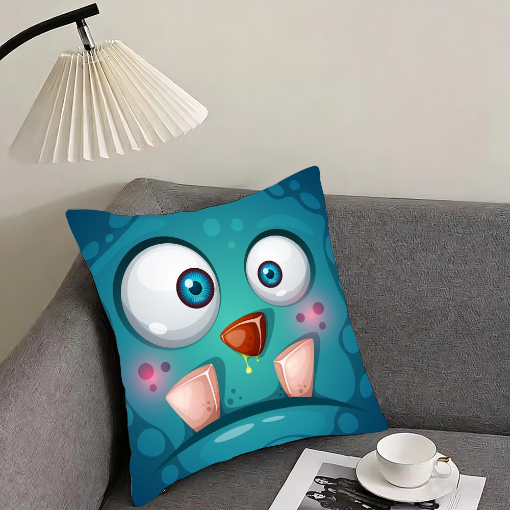 Funny Little Monster Emoticon Pack Cushion Cover Reversible Plush Pillow Cover – For Car, Sofa, Bedroom, Perfect As a Gift.