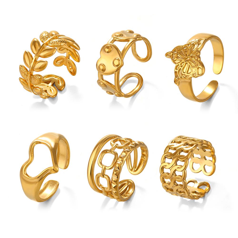 European & American Fashion Stainless Steel Heart-Shaped Geometric Ring - French Retro Style