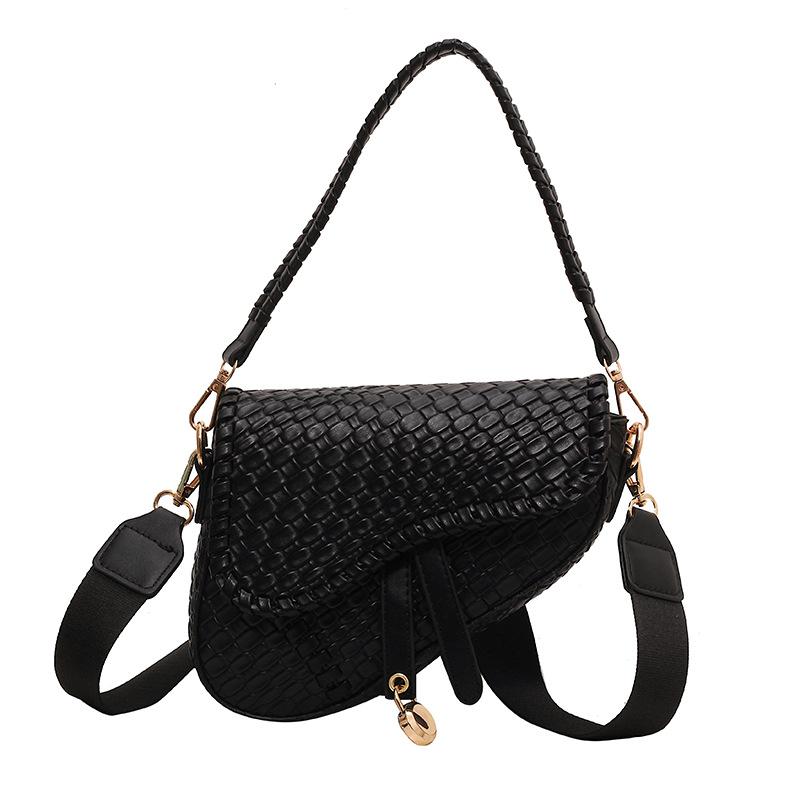Women's Bag Light Luxury Brand 2025 Autumn New Shoulder Saddle Bag Trendy Fashion Woven Retro Women's Bag Messenger Bag