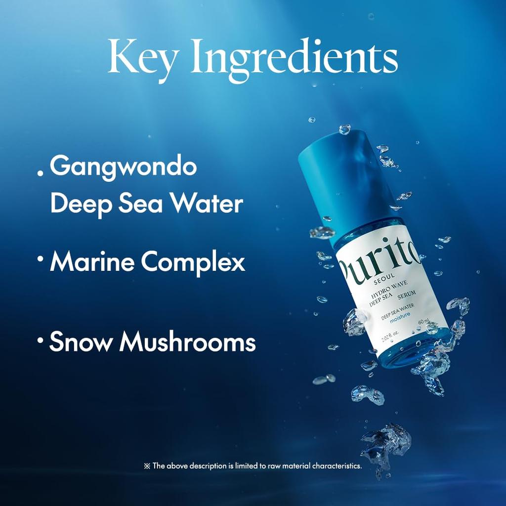 PURITO Deep Sea Beauty Serum  66% Deep Sea Water + Marine Complex + Snow Mushroom  Facial Serum  Hydrates and Plumps Skin  Lightweight & Non-Greasy