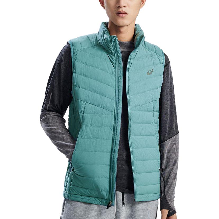 Asics Solid Color Outdoor Casual Sports Zip Stand Collar Warm Down Vest Men Vests Blue-Green 2031E441-400